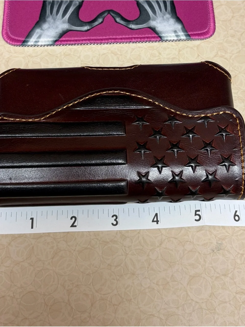 Montana West Brown & Black Embossed Flag Leather Phone Holster with belt loop.
